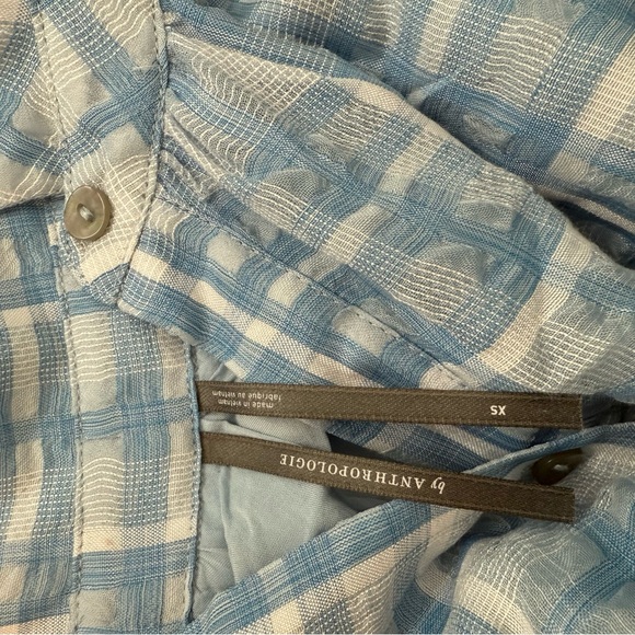 By Anthropologie Sleeveless Button Down Shirt Dress Blue Plaid Maxi Tiered XS - Picture 14 of 14